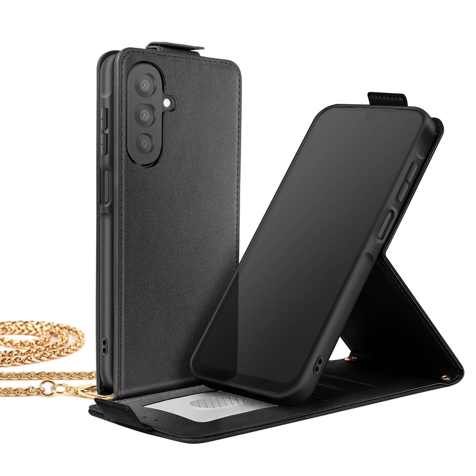 Étui pour Galaxy A17 Clapet Vertical avec Chaîne Bandoulière Métallique-1