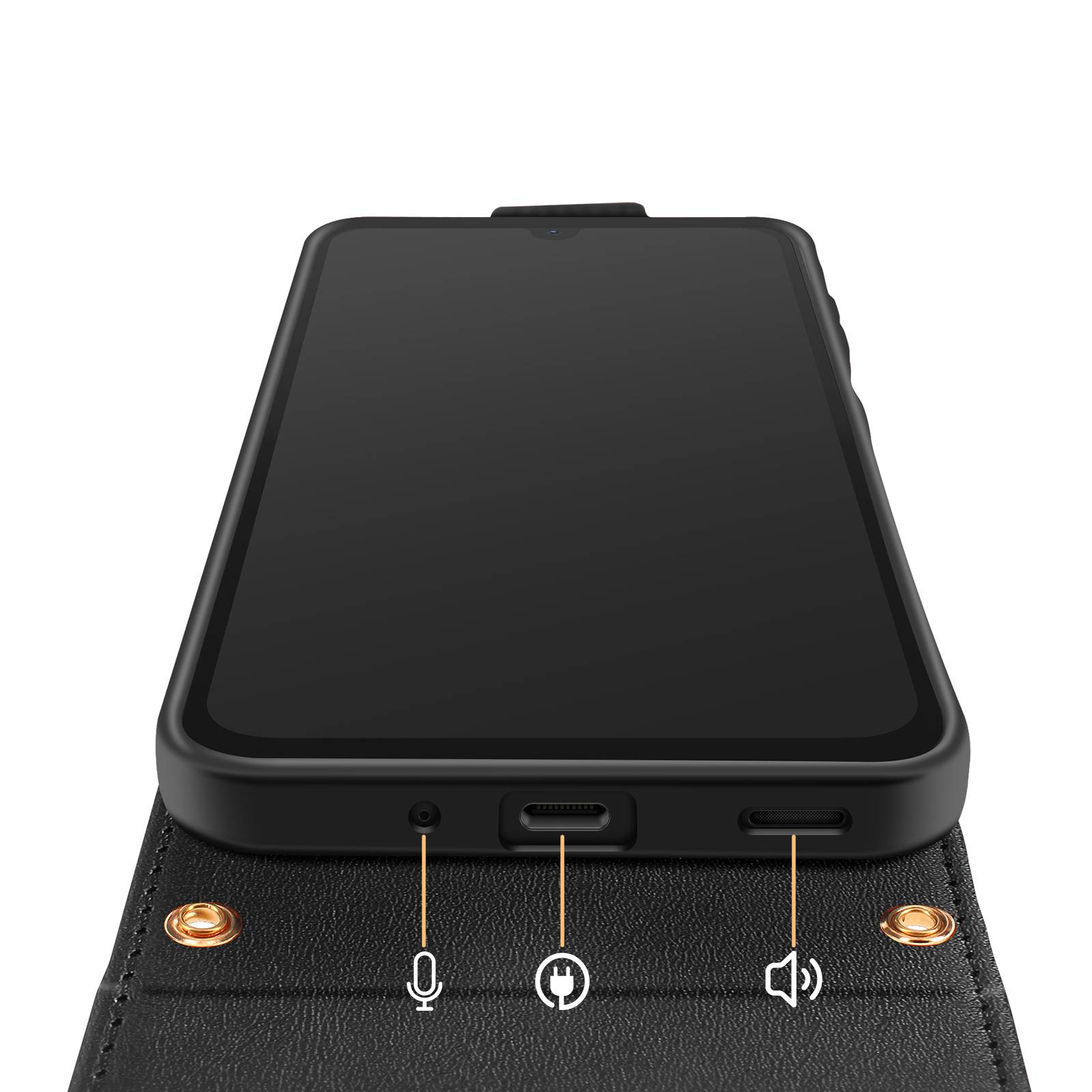 Étui pour Galaxy A17 Clapet Vertical avec Chaîne Bandoulière Métallique-3