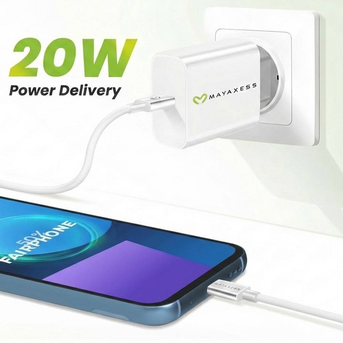 Chargeur Secteur pour Fairphone 5 20W + Câble USB-C 1m-4