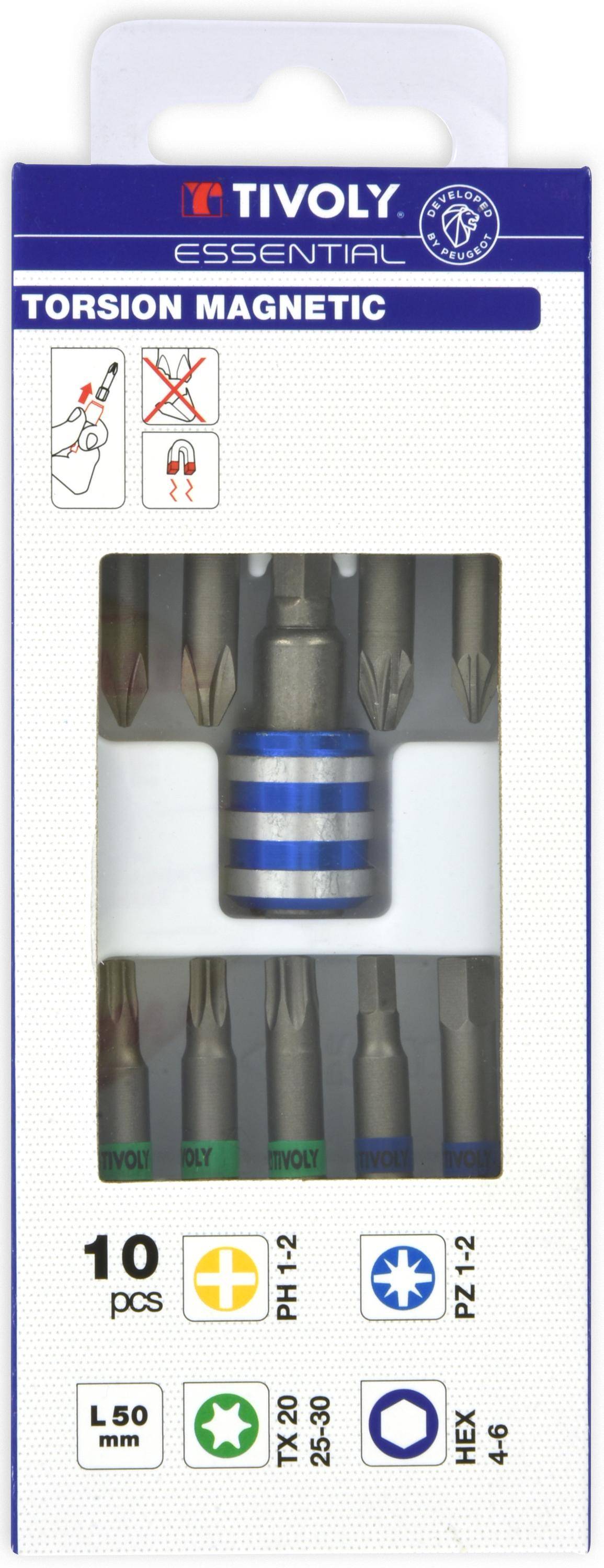 Coffret Tivoly 10 pièces - Embouts magnétiques torsion anti-casse + porte-embout quick change 6,35 mm-0