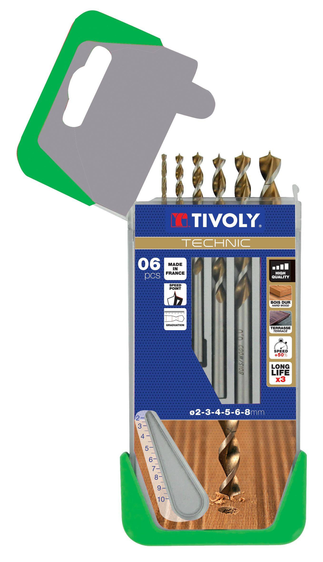 Coffret de 6 forets bois Technic gradués Tivoly (Ø 2-3-4-5-6-8 mm)-0