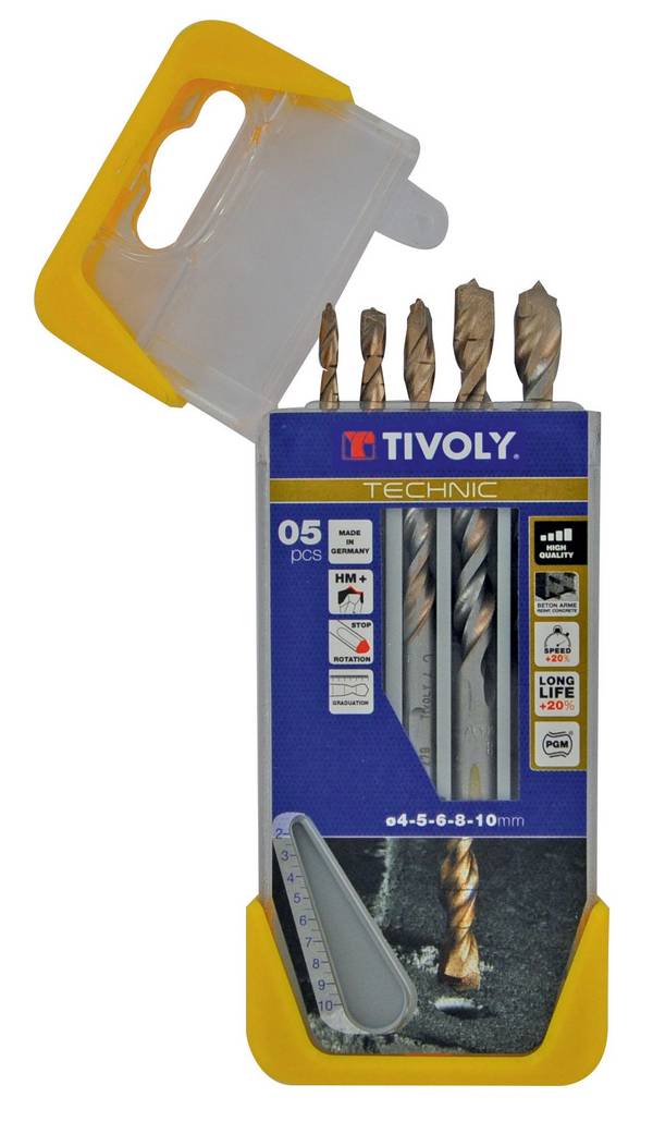 Coffret de 5 forets béton gradués Tivoly Technic SLR Ø 4-10 mm