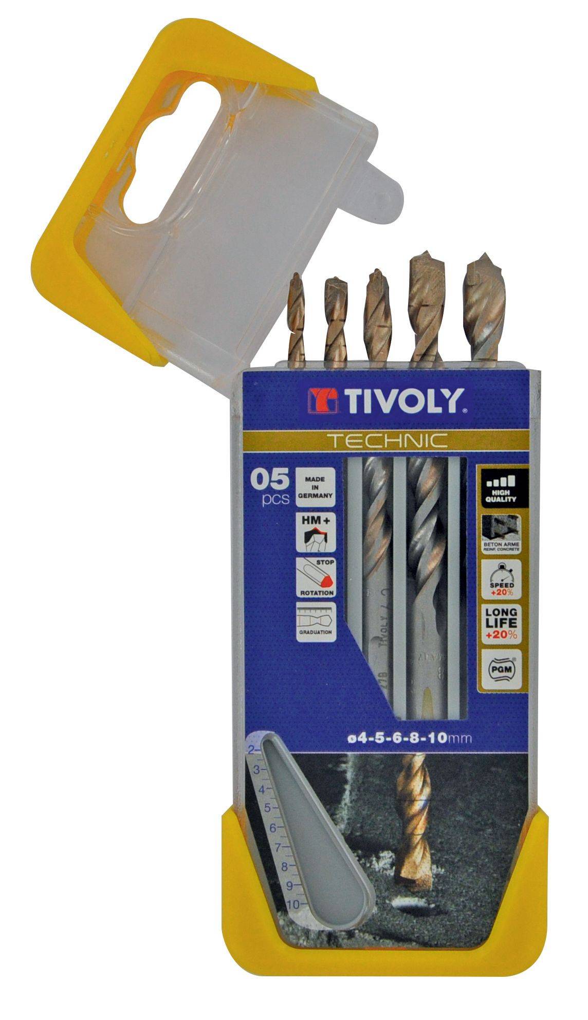 Coffret de 5 forets béton gradués Tivoly Technic SLR Ø 4-10 mm-0