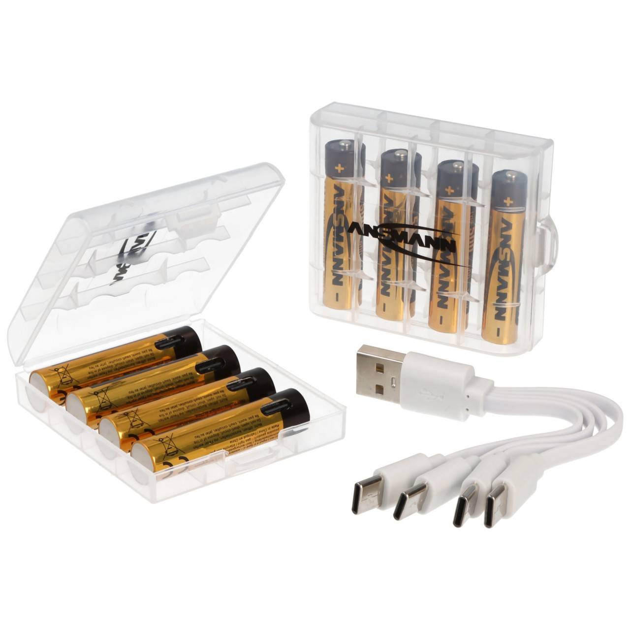 Lot de 8 piles rechargeables Li-Ion Ansmann Premium Micro AA 500 mAh, avec chargement USB-C, comprenant 2 boîtiers à...-2
