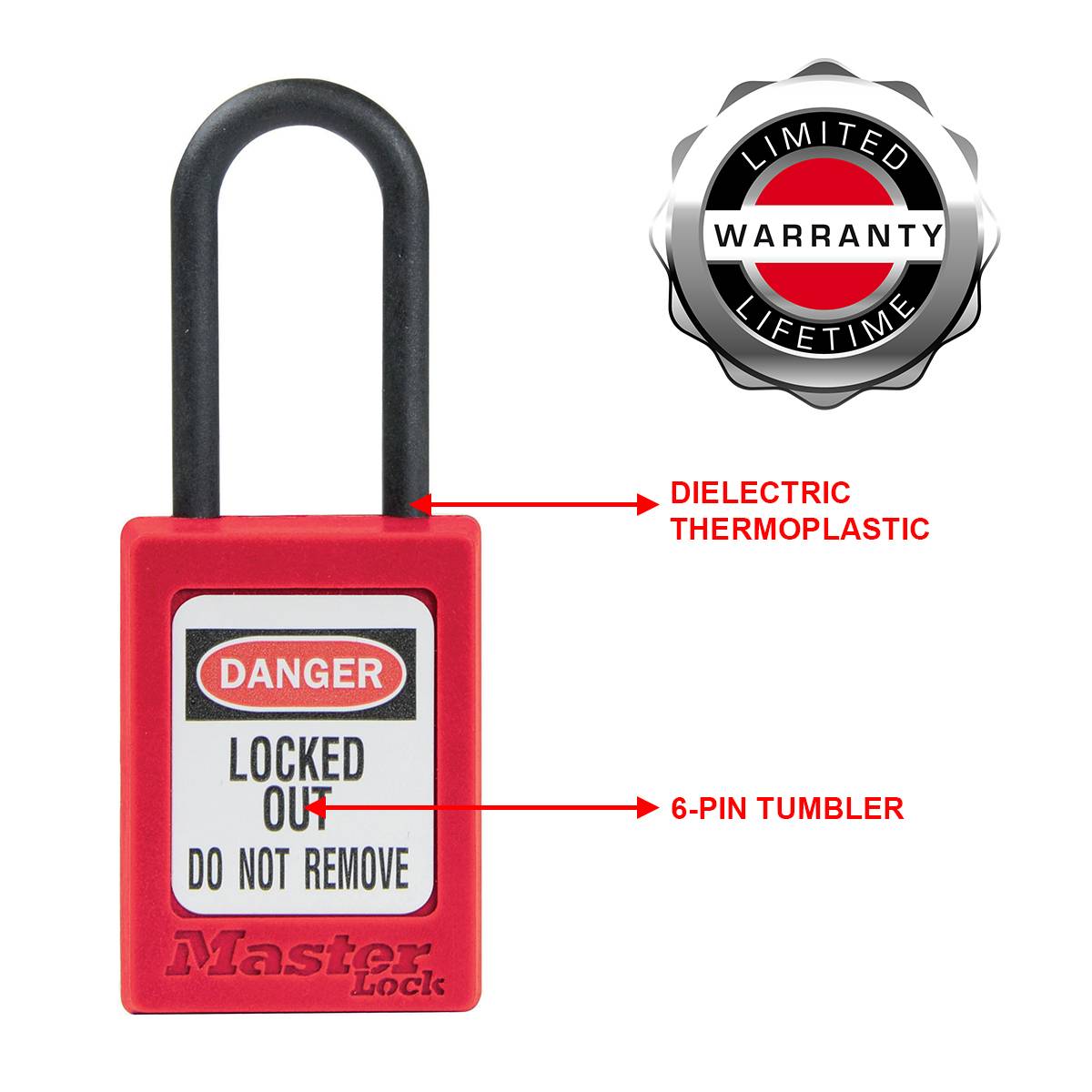 Master Lock S32RED Cadenas de Consignation en Thermoplastique Diélectrique pour Installations Electriques-3