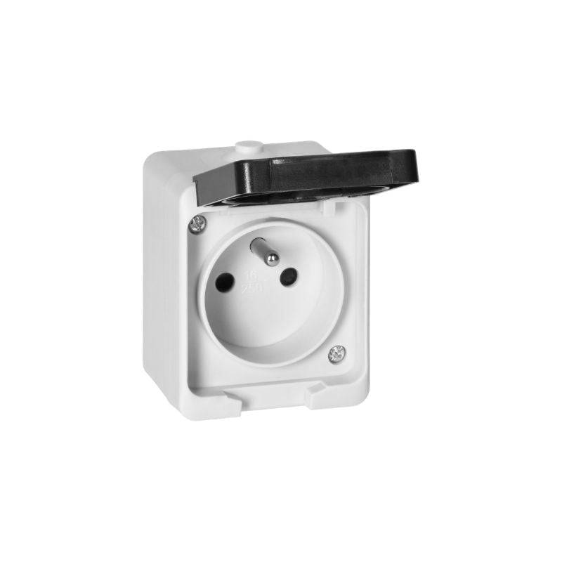 Prise Étanche + Clapet Noir IP54 2P+T Saillie - SILAMP-1