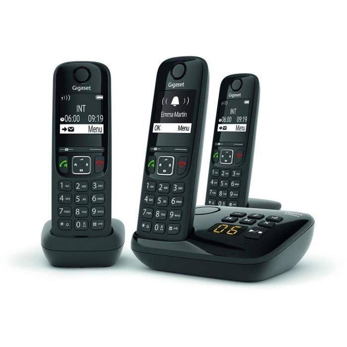 Téléphone Sans Fil Trio Dect Noir Avec Répondeur Gigaset as690atrionoir-1
