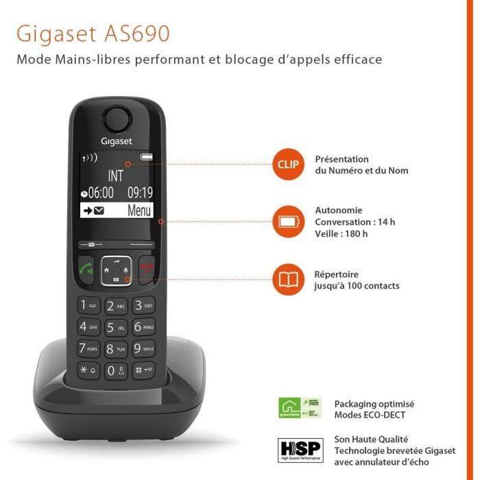 Téléphone Sans Fil Dect Noir Gigaset as690noir-3