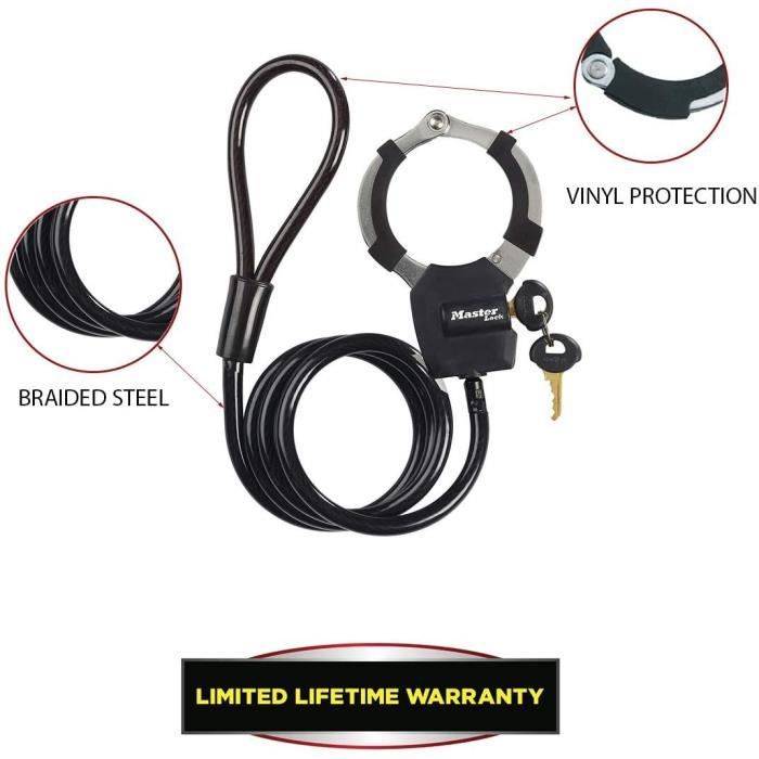 MASTER LOCK Câble Antivol à Clé avec Menotte [1m] 8275EURDPROBLK-1
