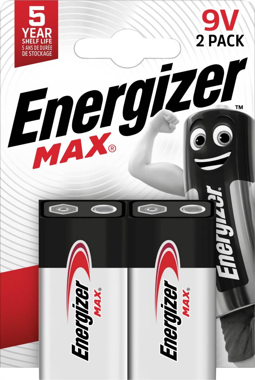 Piles alcalines Energizer, E-Block, 6LR61, 9V Max, blister de vente au détail (paquet de 2)-0