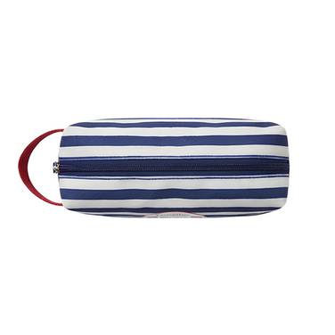 Trousse à Crayons à Rayures Zippée avec Écusson Frontal Brodé et Sangle Latérale