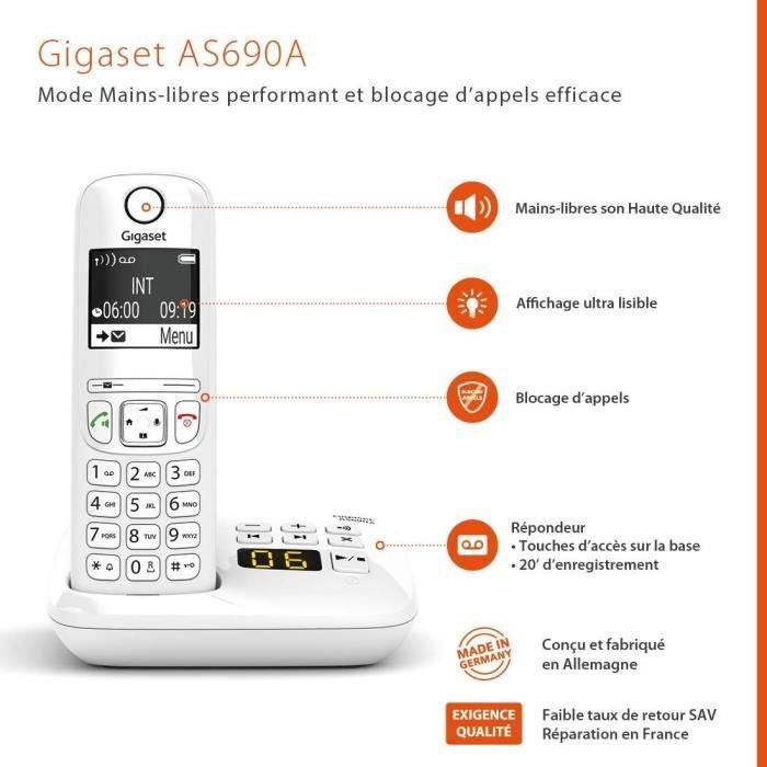 Téléphone Sans Fil Trio Dect Blanc Avec Répondeur Gigaset gigaas690atrioblanc-3