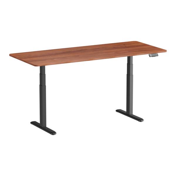 Bureau motorisé assis-debout 180x75cm, Plateau noyer à bords arrondis/Pied noir