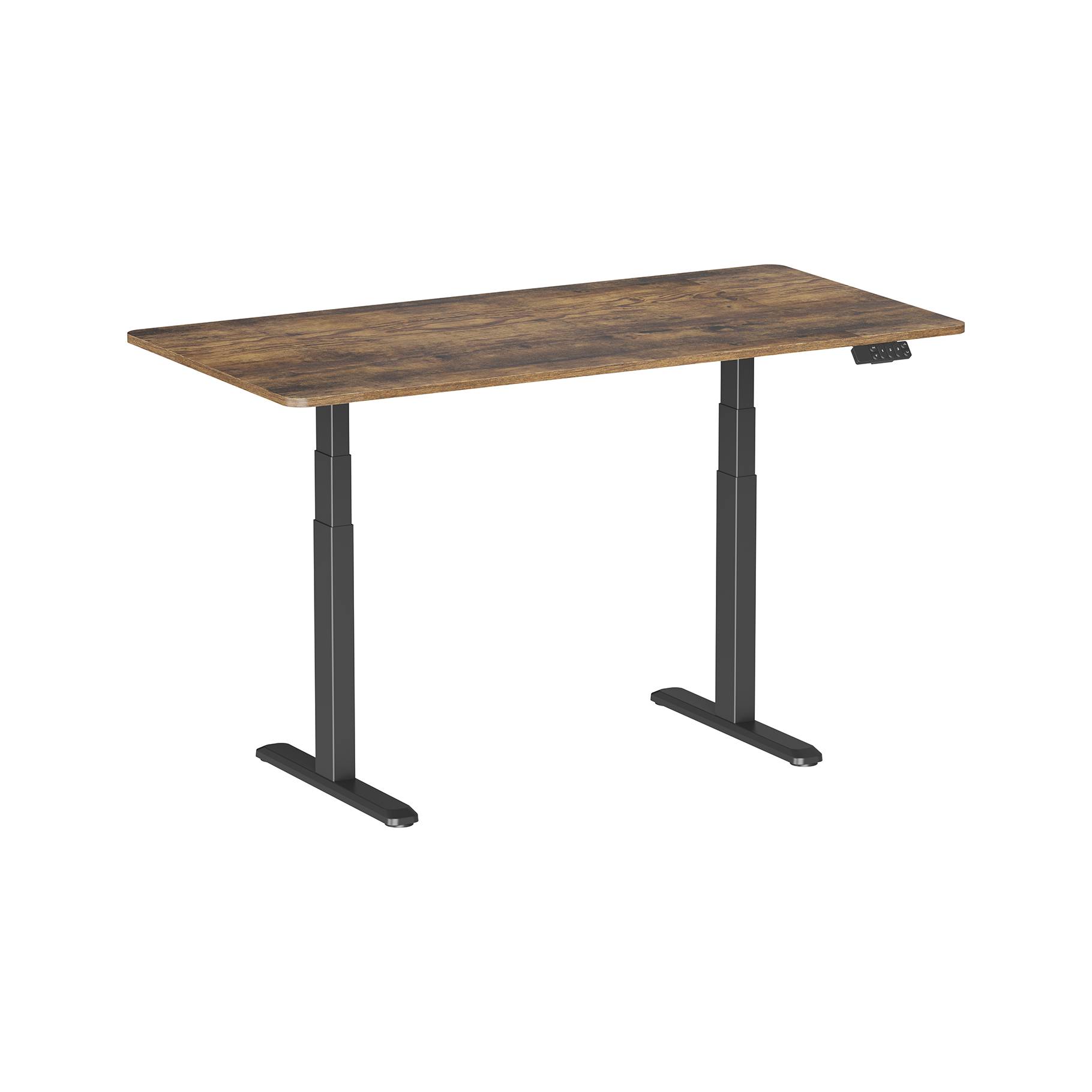 Bureau motorisé assis-debout 150x75cm, Plateau brun rustique à bords arrondis/Pied noir-0