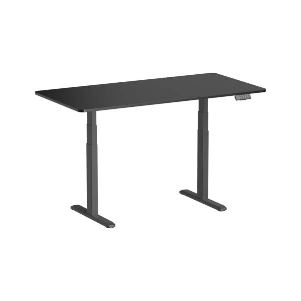 Bureau motorisé assis-debout 150x75cm, Plateau noir à bords arrondis/Pied noir