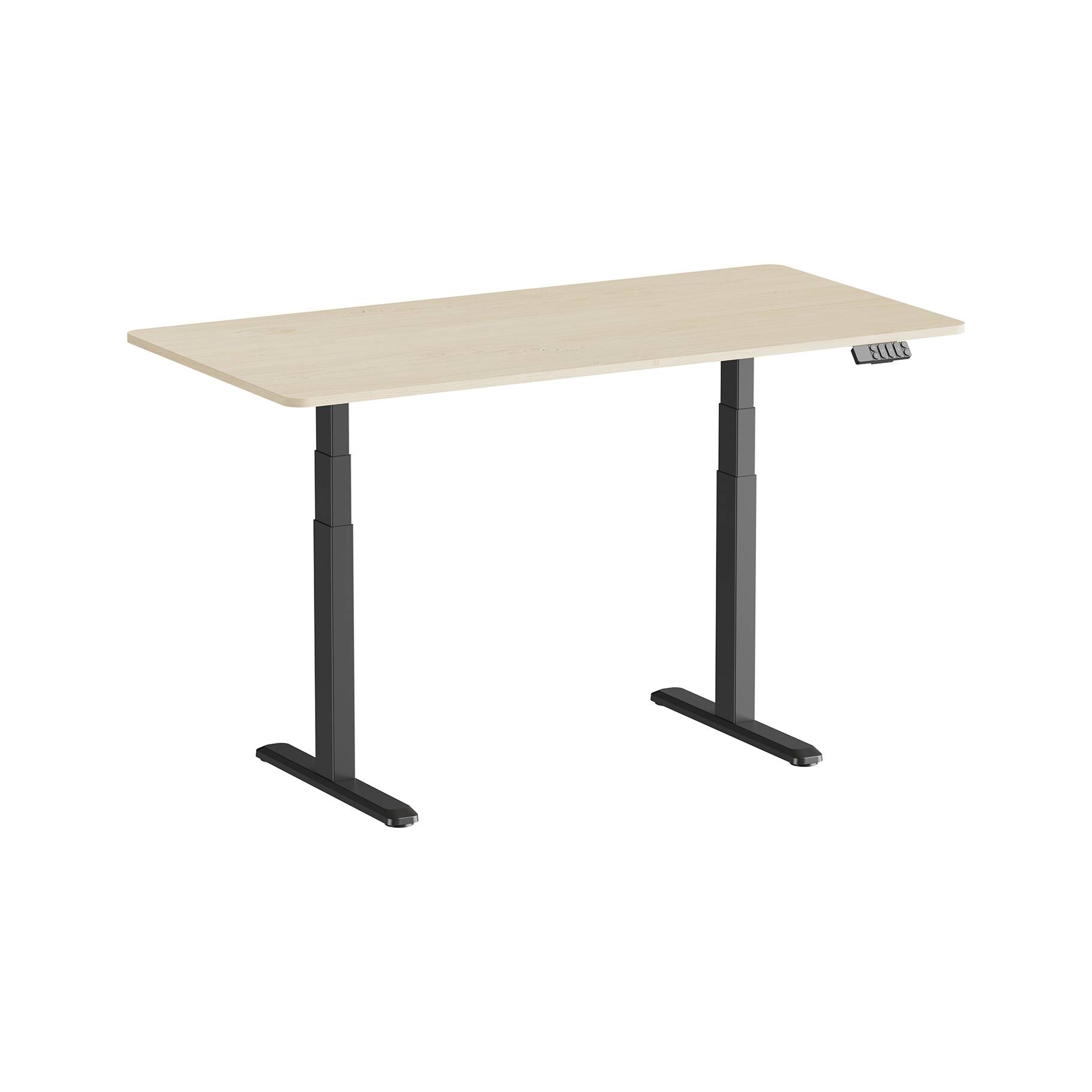 Bureau motorisé assis-debout 150x75cm, Plateau bois naturel à bords arrondis/Pied noir-0