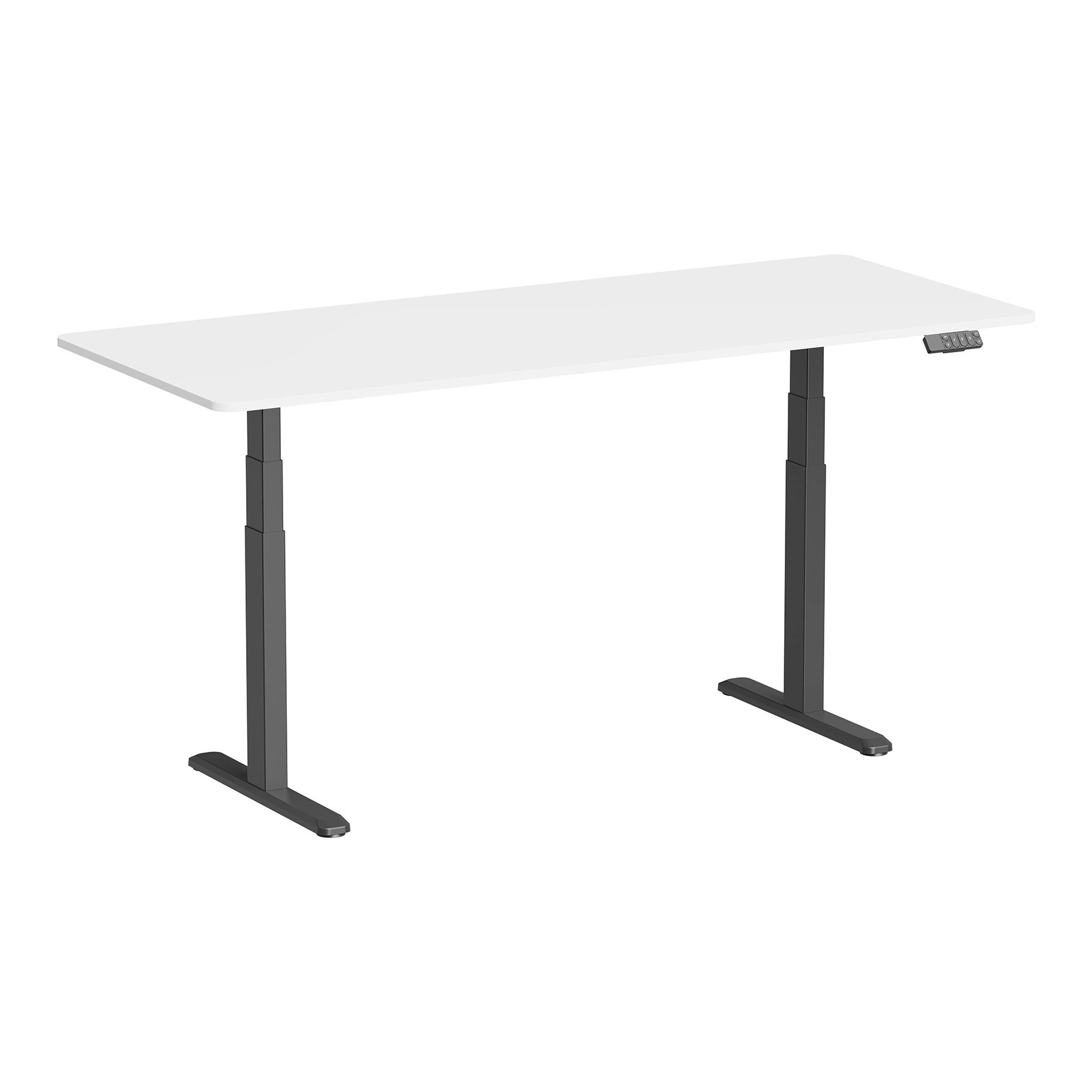 Bureau motorisé assis-debout 180x75cm, Plateau blanc à bords arrondis/Pied noir-0