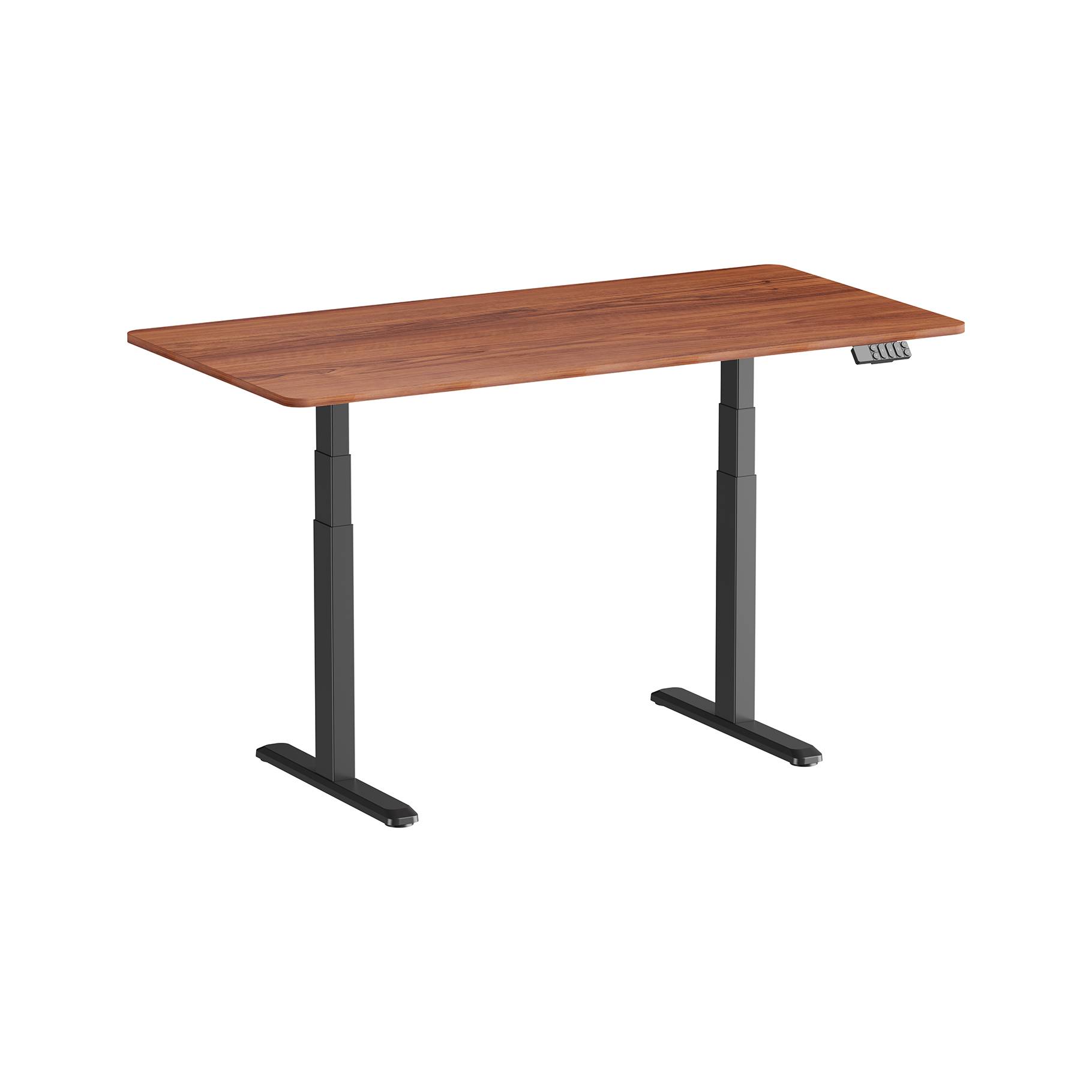 Bureau motorisé assis-debout 150x75cm, Plateau noyer à bords arrondis/Pied noir-0
