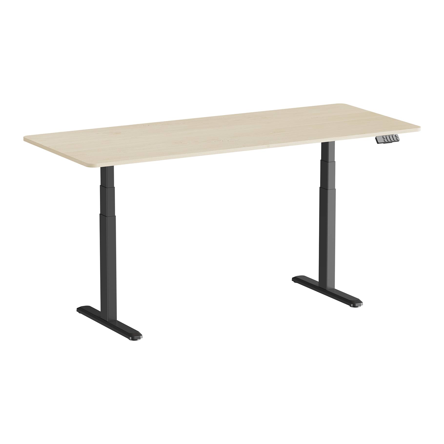 Bureau motorisé assis-debout 180x75cm, Plateau bois naturel à bords arrondis/Pied noir-0