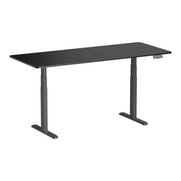 Bureau motorisé assis-debout 180x75cm, Plateau noir à bords arrondis/Pied noir