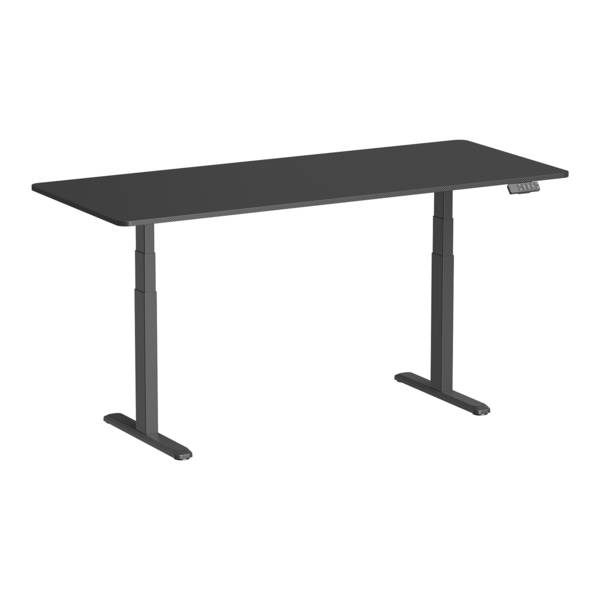Bureau motorisé assis-debout 180x75cm, Plateau carbone à bords arrondis/Pied noir