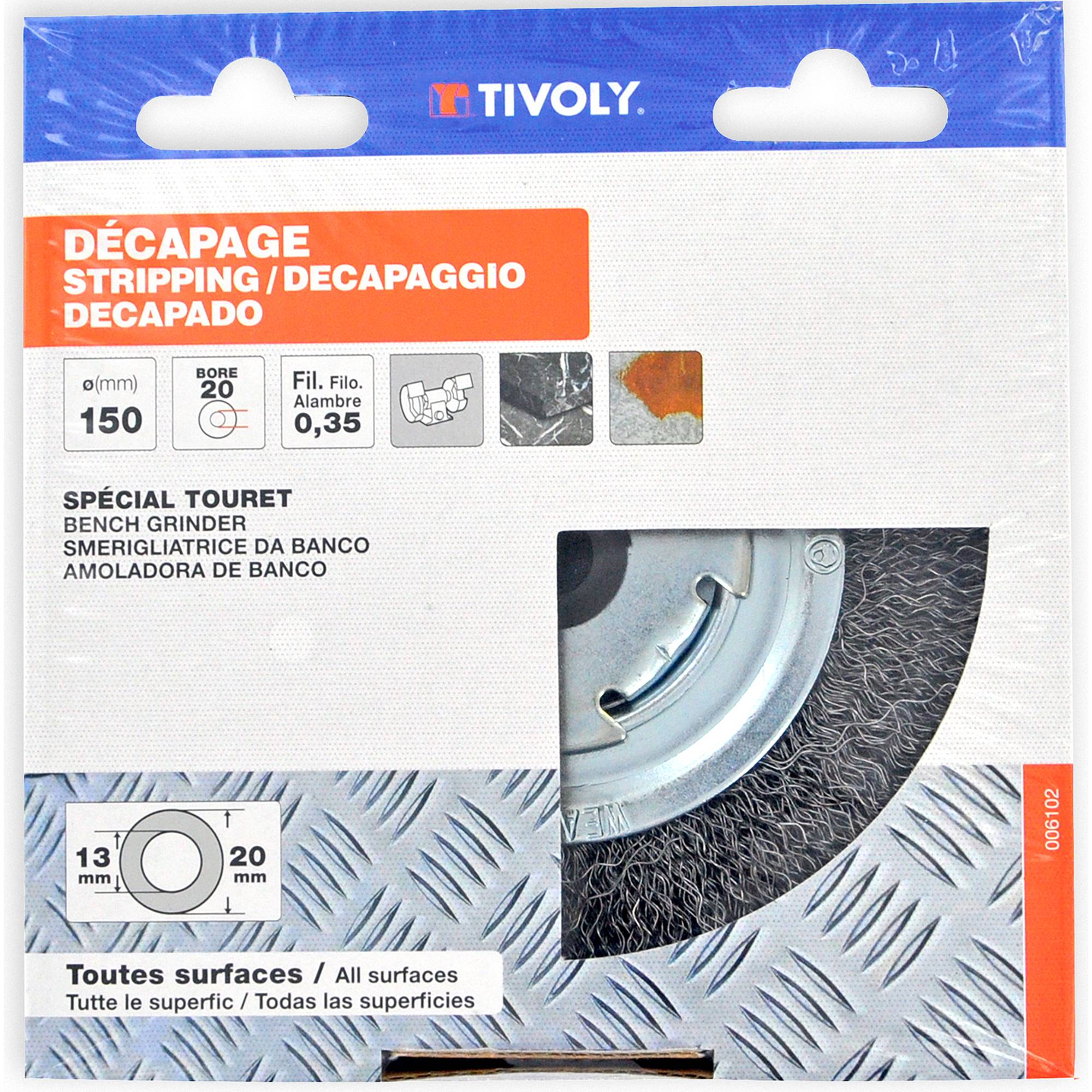 Brosse de touret à fils en acier ondulés Tivoly - Ø150x15mm - Décapage et ébavurage de surfaces métalliques-0