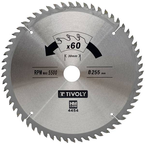 Lame de scie circulaire Tivoly Ø255mm 60 dents carbure pour bois dur et stratifié