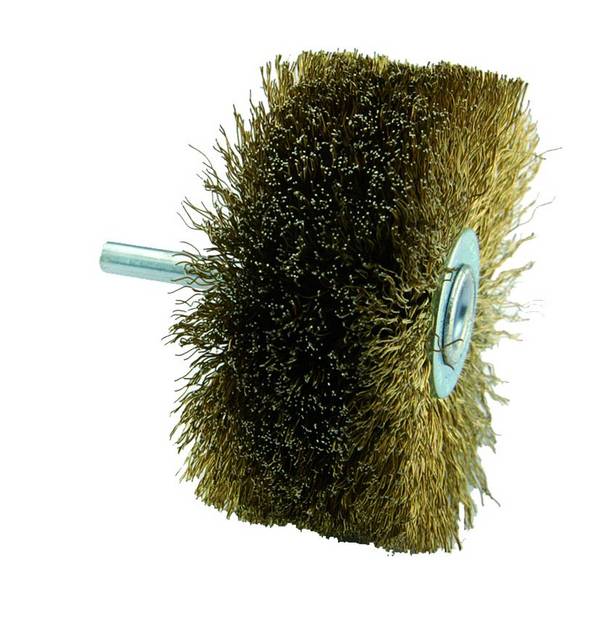 Brosse circulaire en fil d'acier laitonné Tivoly Ø80x30mm - Queue cylindrique Ø6mm - Décapage bois