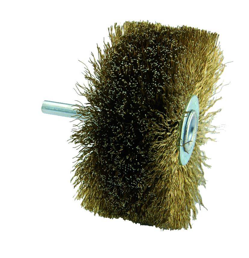 Brosse circulaire en fil d'acier laitonné Tivoly Ø80x30mm - Queue cylindrique Ø6mm - Décapage bois-0