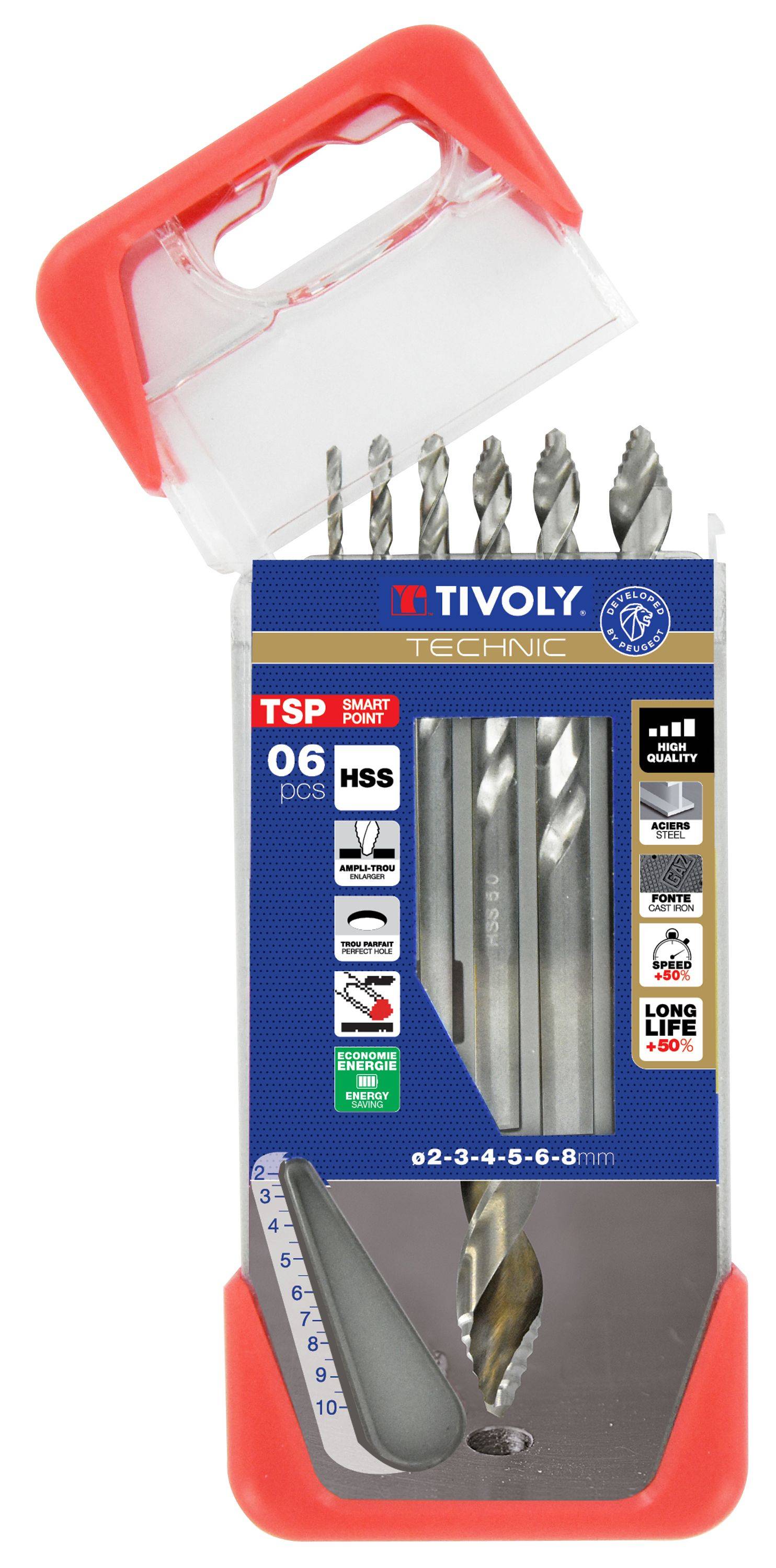 Coffret 6 Forets métaux HSS Tivoly Smart Point Ø 1 à 8 mm - Affûtage TSP pour acier, alu, bois et composites-0
