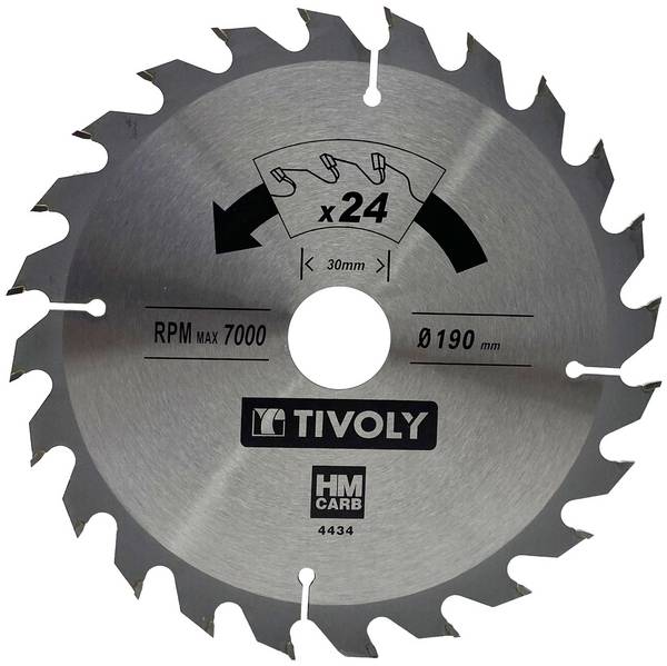 Lame de scie circulaire Tivoly Ø190mm 24 dents en carbure pour bois dur et stratifié