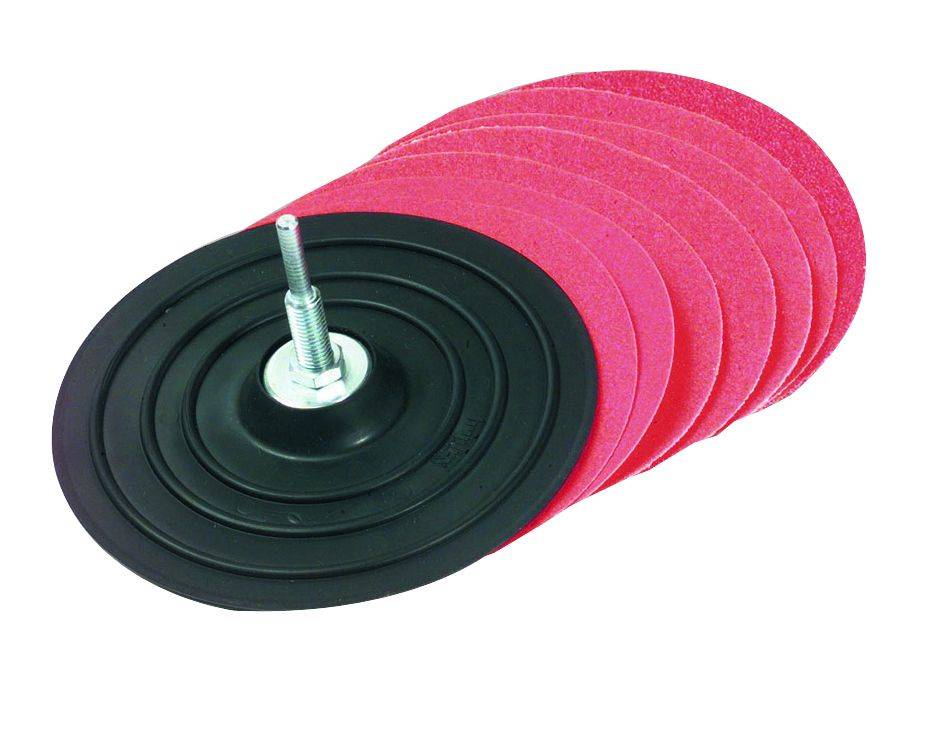 Plateau ponceur auto-agrippant 125 mm pour perceuse - Set 10 pièces (monture + 8 disques abrasifs) - Tivoly-0