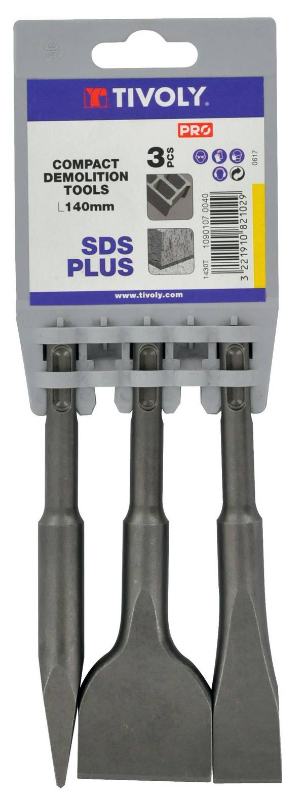 Lot de 3 pic et burins SDS+ extra courts - Longueur 140 mm - Kit Kompact Tivoly