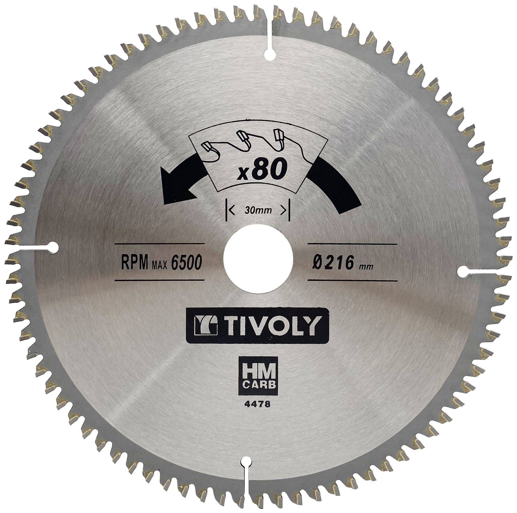 Lame de scie circulaire Tivoly Ø216mm 80 dents en carbure pour bois dur et stratifié-0