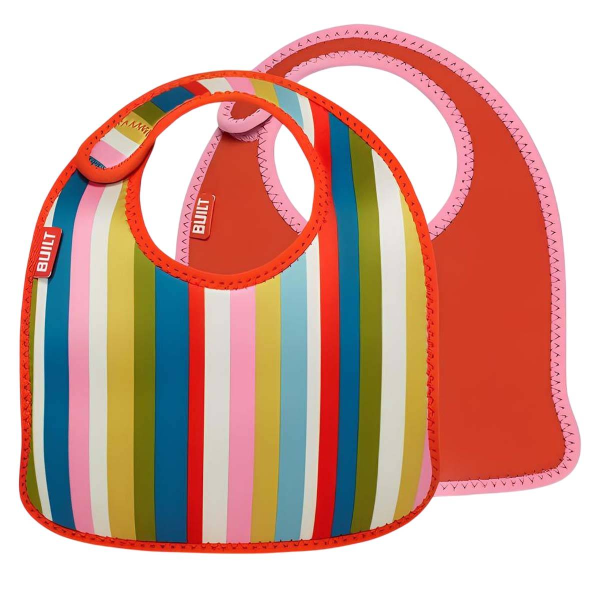 Lot de 2 Bavoirs Bébé en Néoprène Motif à Rayures avec Fermeture à Scratch-1
