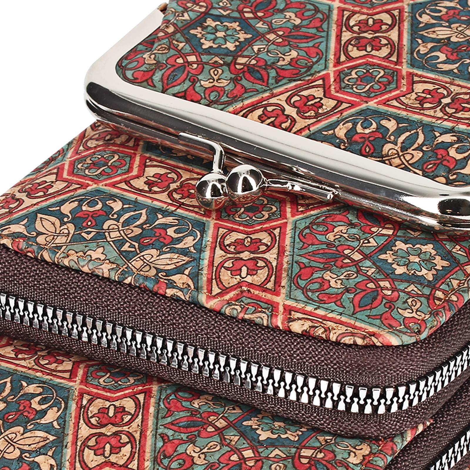 Sacoche en Liège Bandoulière Triple Poche Porte monnaie Motif Lys-0