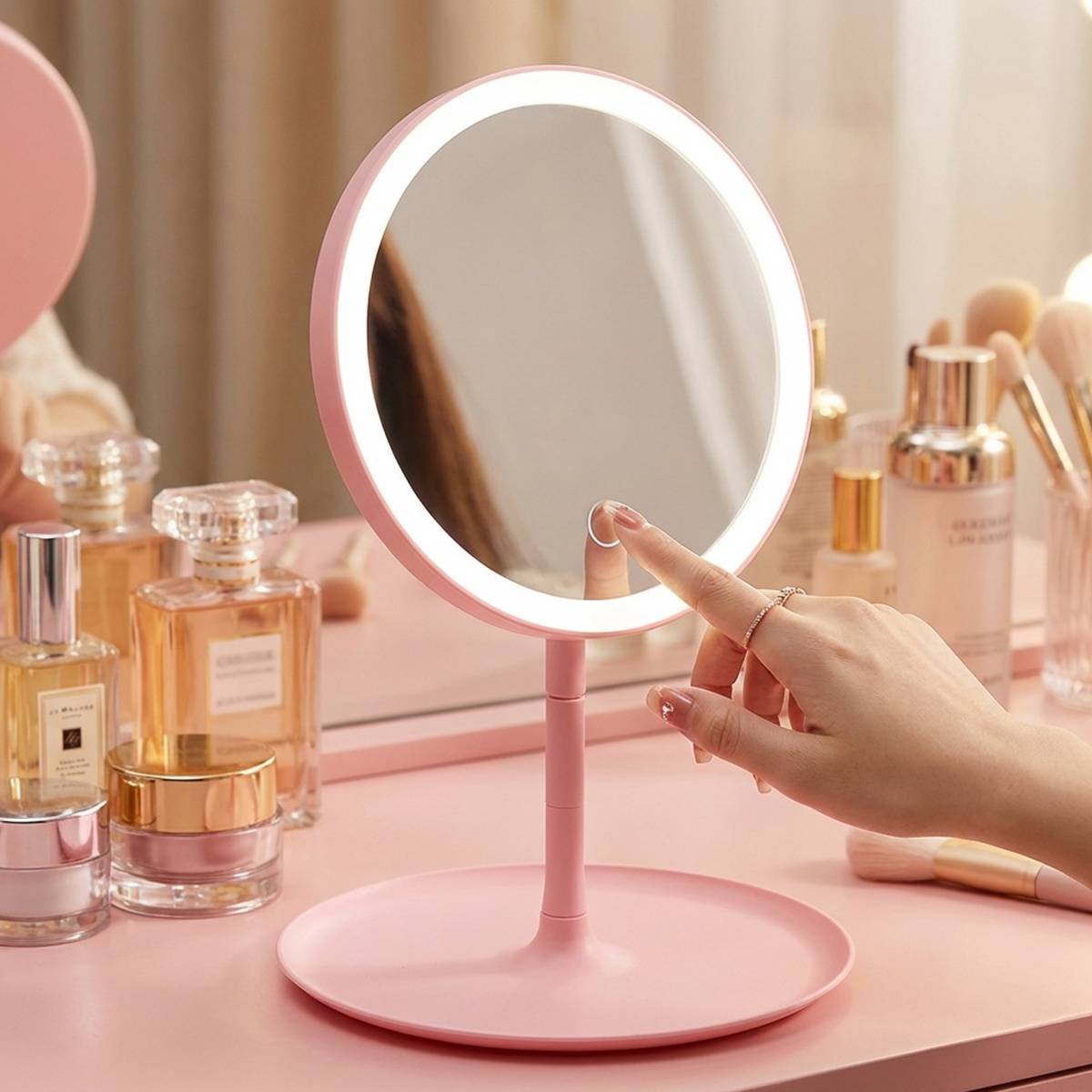 Miroir de Maquillage Rond à LED sur Pied avec Commande Frontale-2