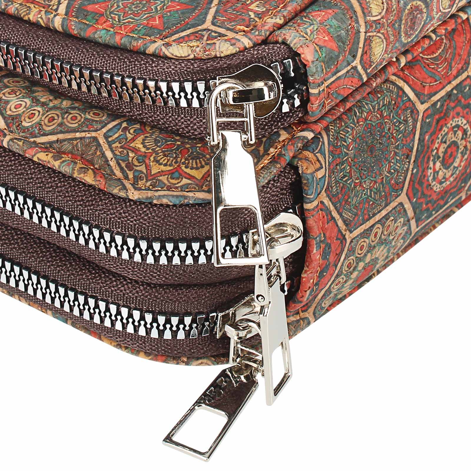 Pochette en Liège Bandoulière Triple Poche Zip Motif Hexagonale-0