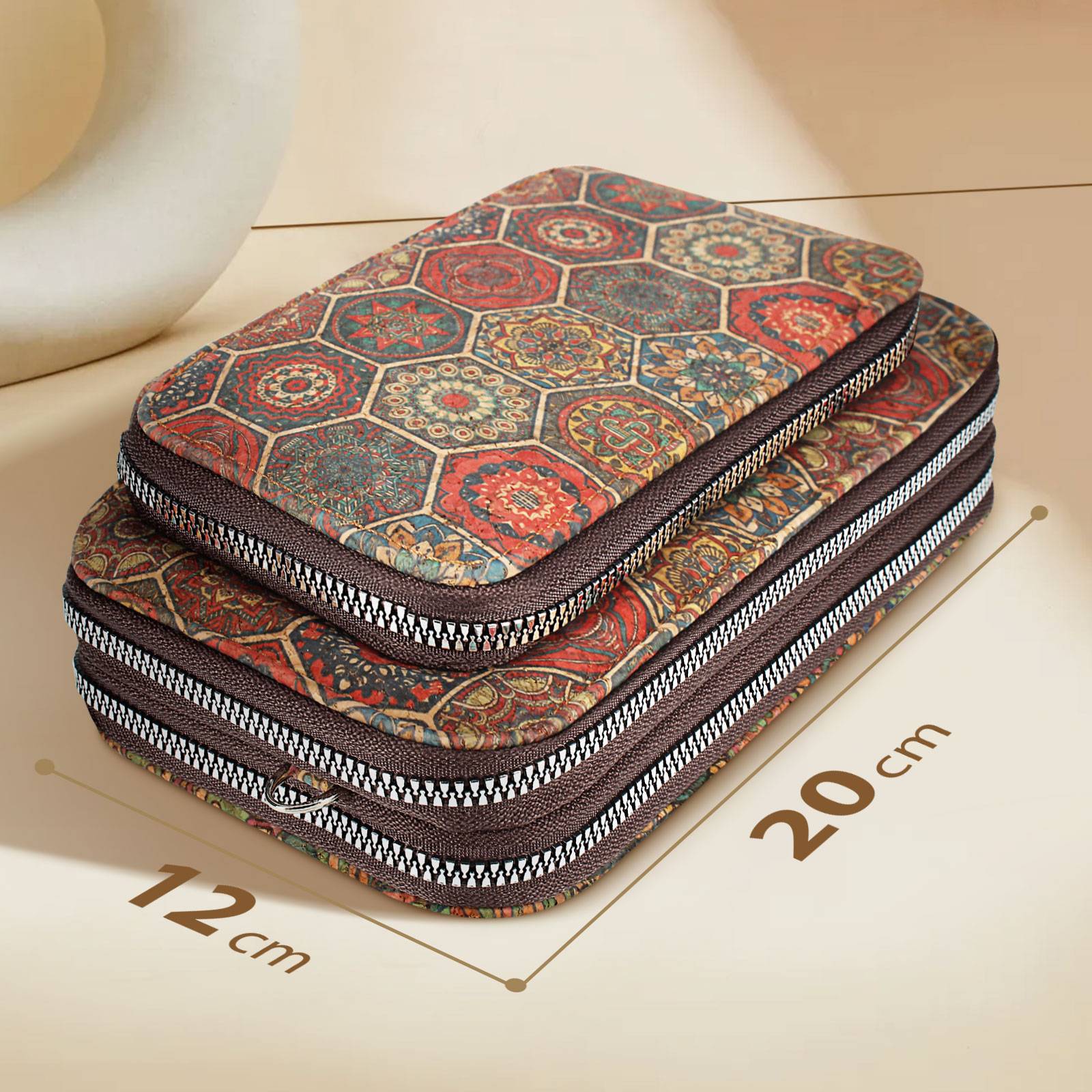 Pochette en Liège Bandoulière Triple Poche Zip Motif Hexagonale-3