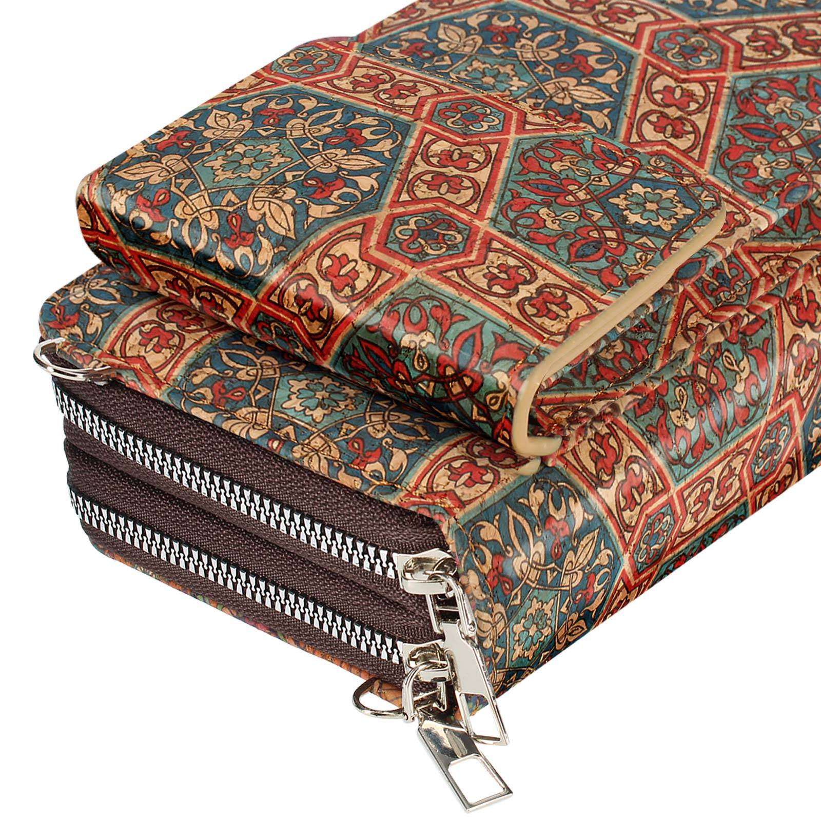 Sacoche en Liège Bandoulière Triple Poche Magnétique Motif Lys-0