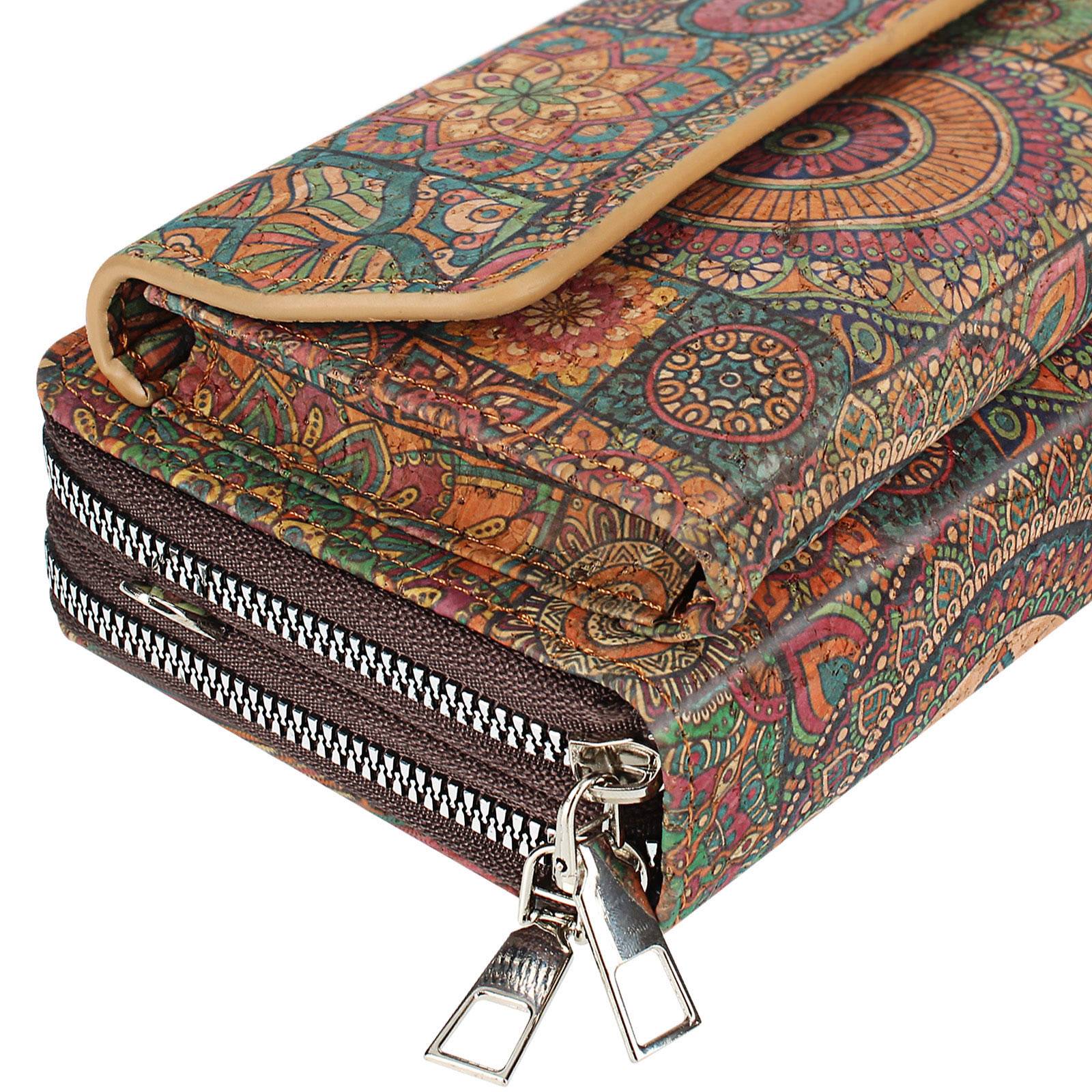 Pochette en Liège Bandoulière Triple Poche Magnétique Motif Mandala-0