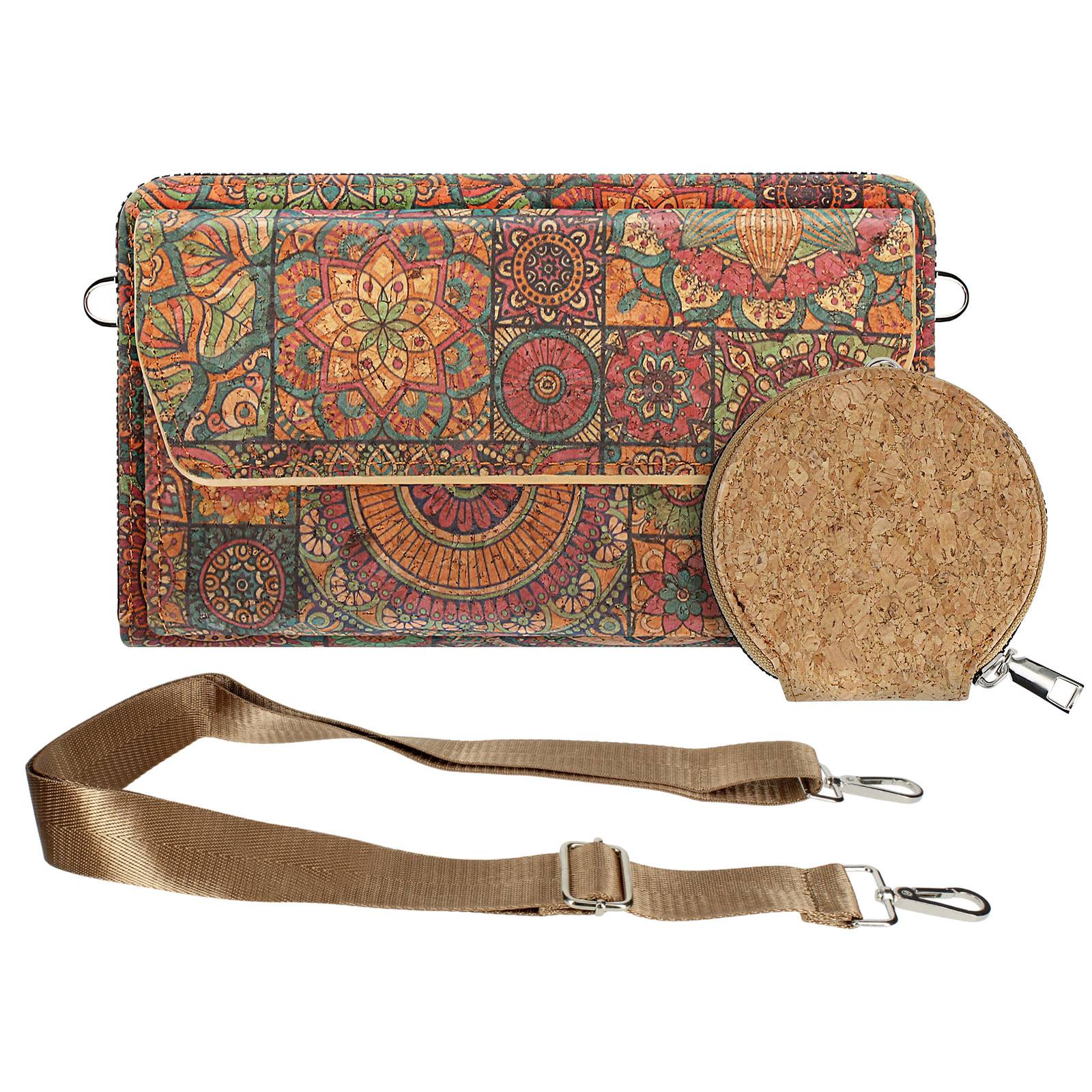 Pochette en Liège Bandoulière Triple Poche Magnétique Motif Mandala-1