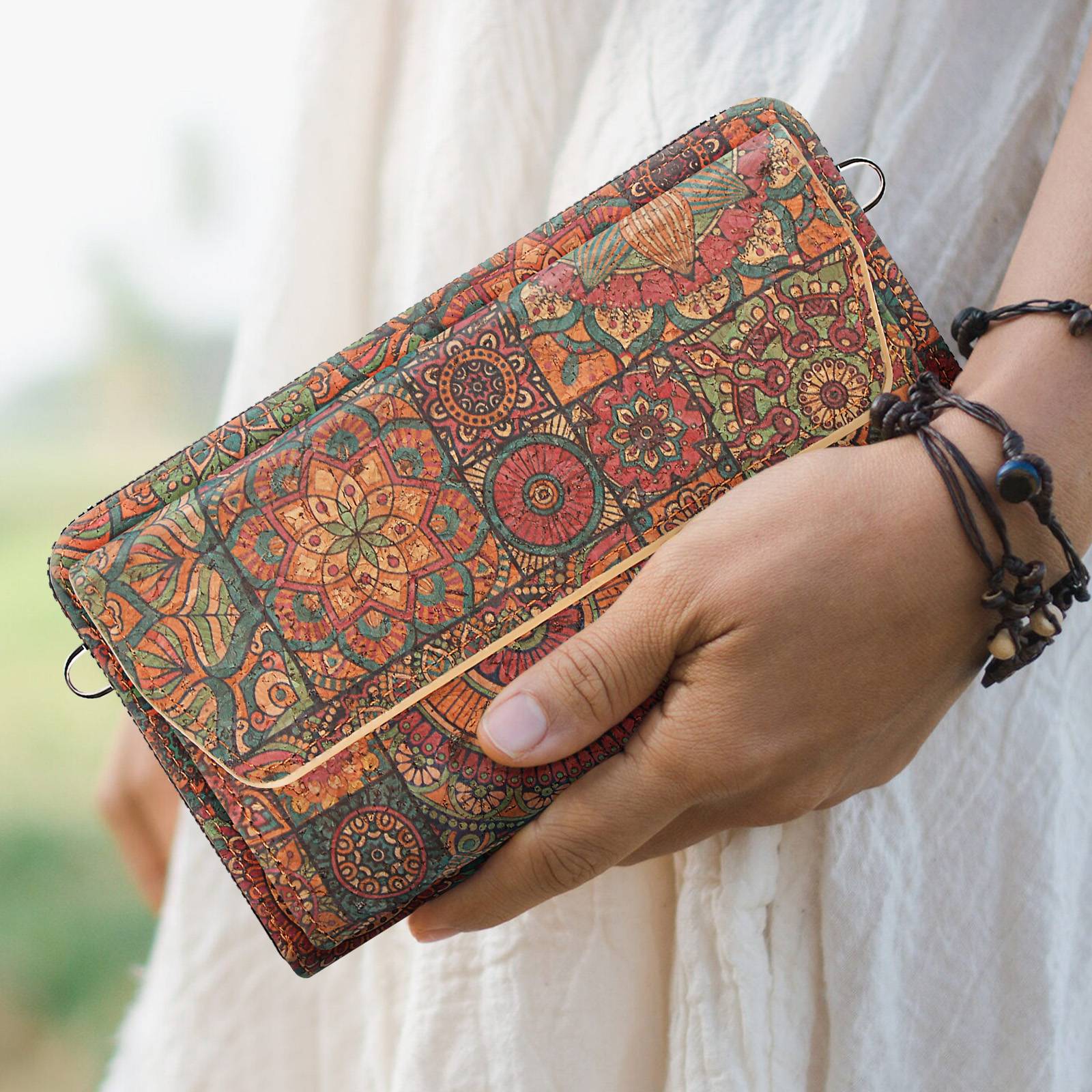Pochette en Liège Bandoulière Triple Poche Magnétique Motif Mandala-2