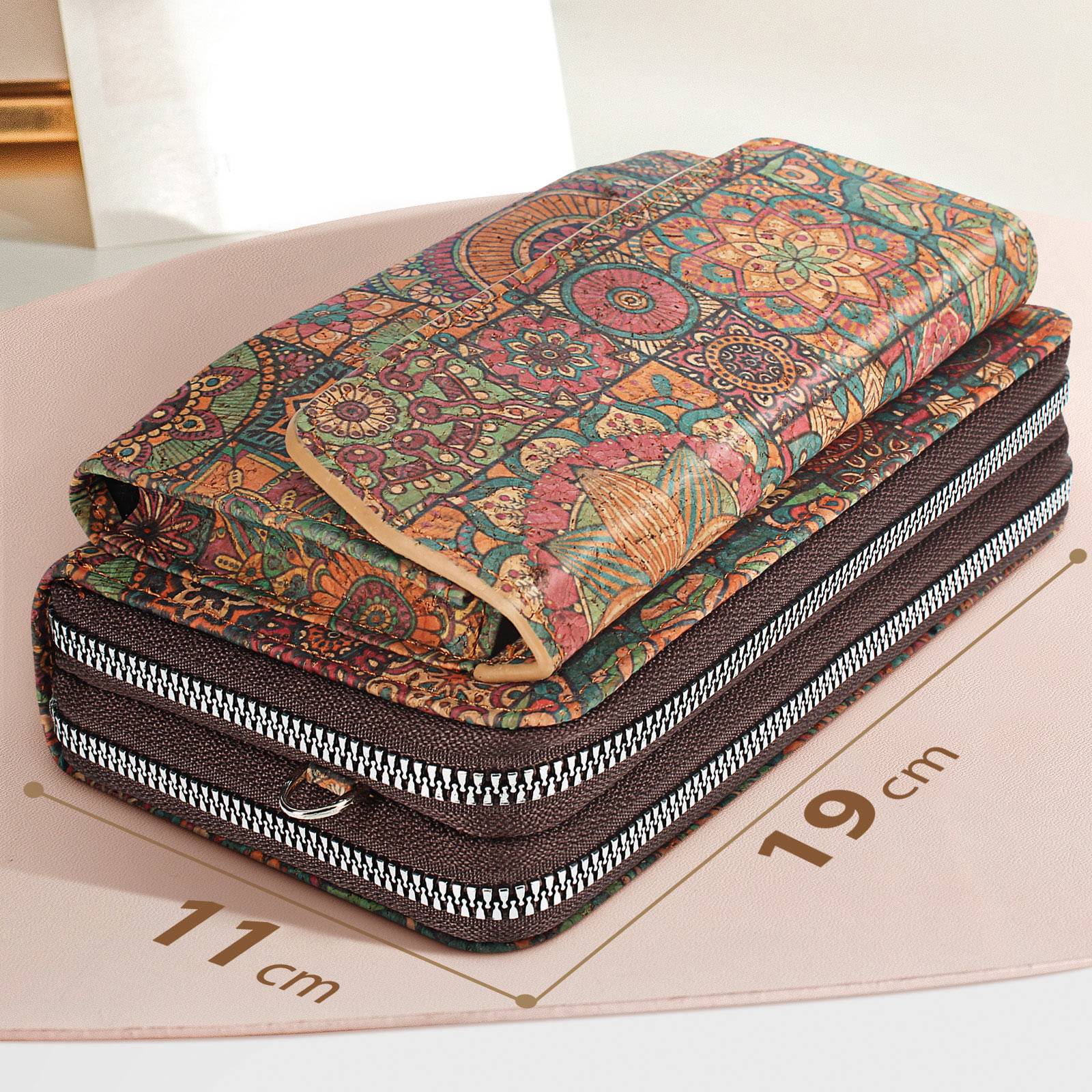 Pochette en Liège Bandoulière Triple Poche Magnétique Motif Mandala-3