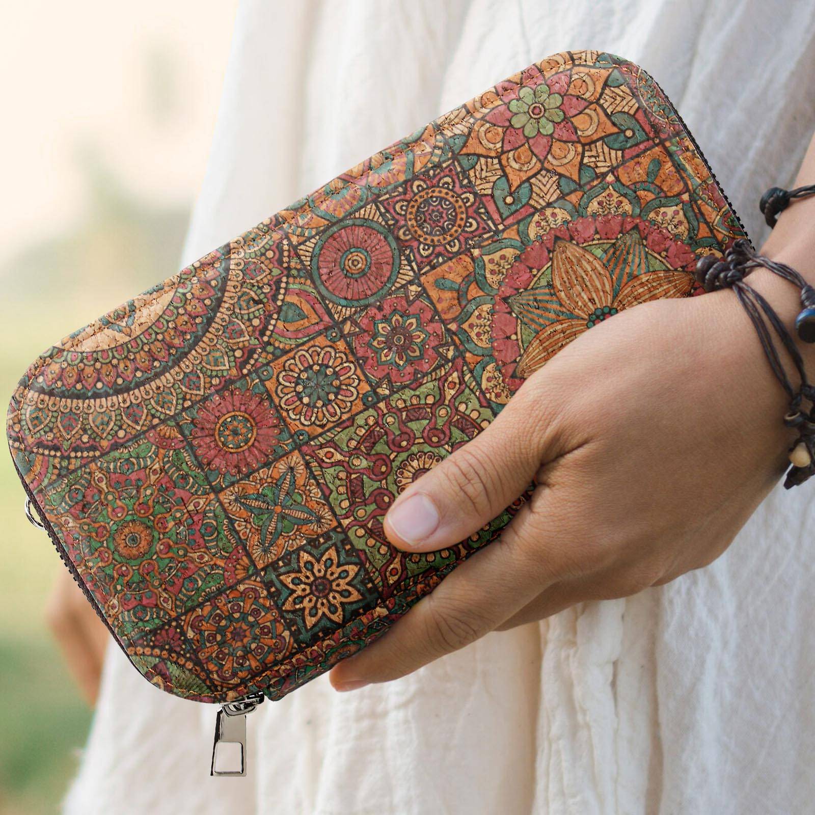 Pochette en Liège Bandoulière Double Grande Poche Zip Motif Mandala-2