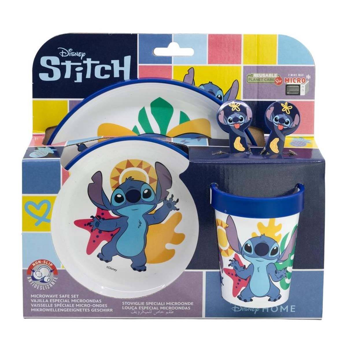 Set 5 Pièces Vaisselle Stitch pour Enfant Antidérapants et Micro-ondables-4