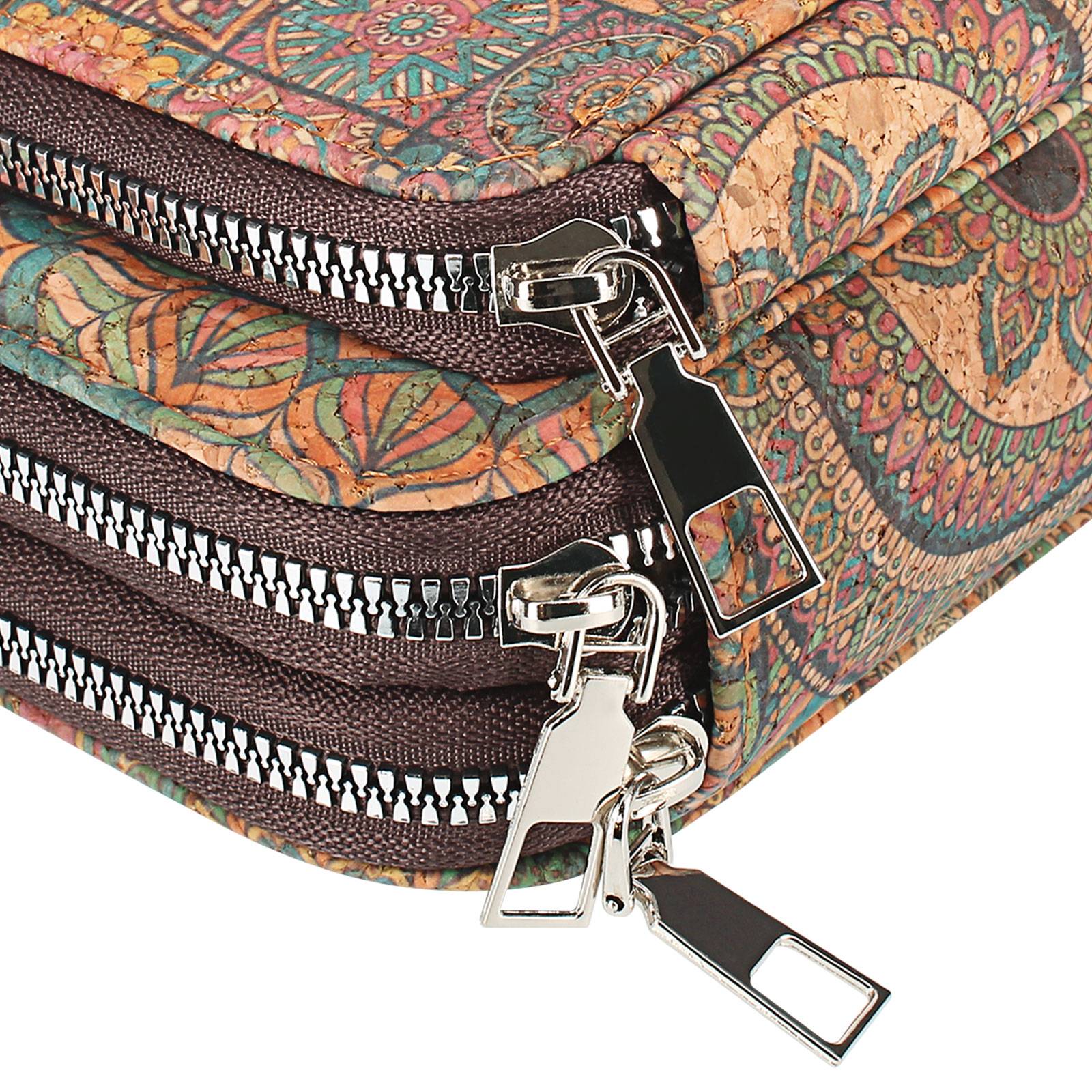 Pochette en Liège Bandoulière Triple Poche Zip Motif Mandala-0