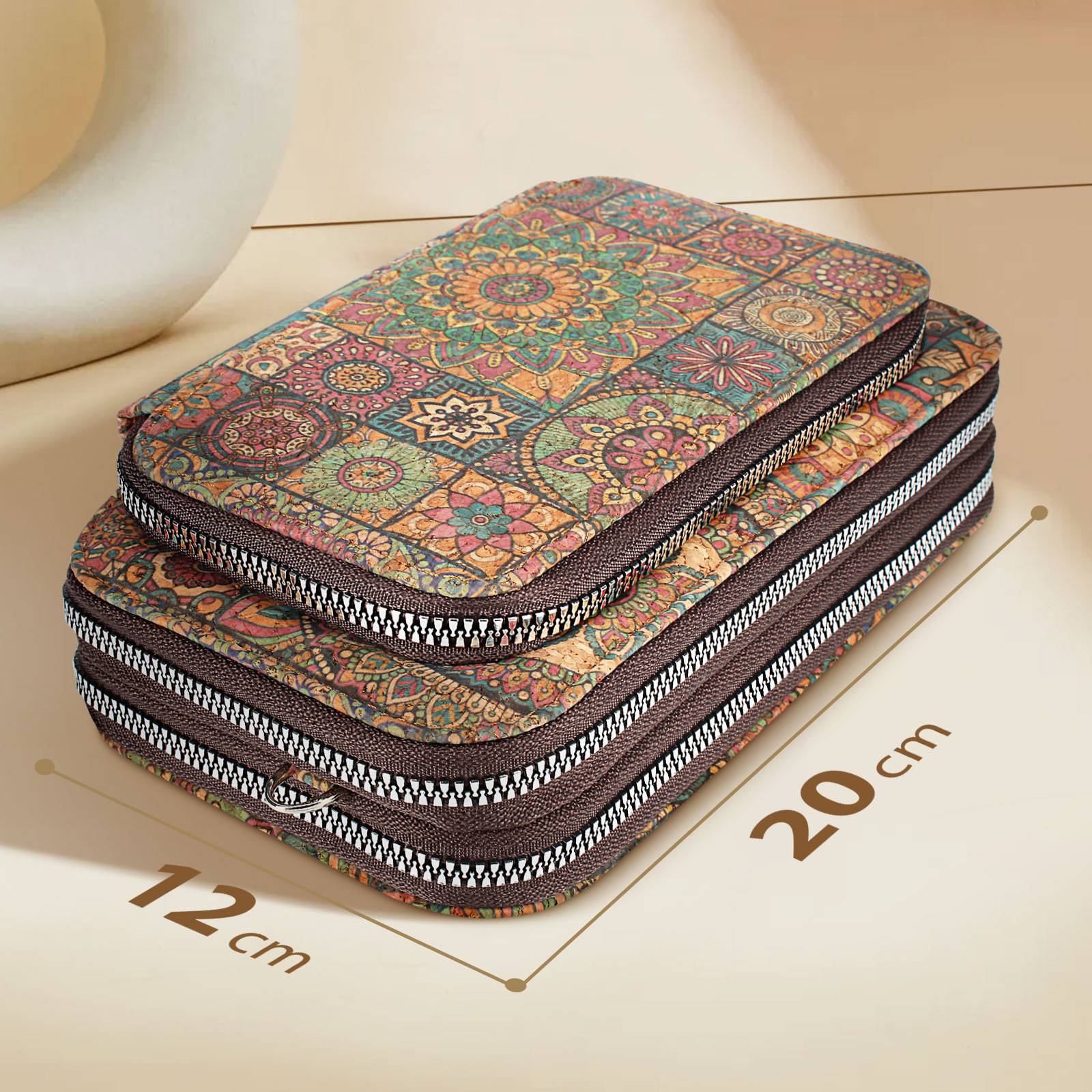 Pochette en Liège Bandoulière Triple Poche Zip Motif Mandala-3