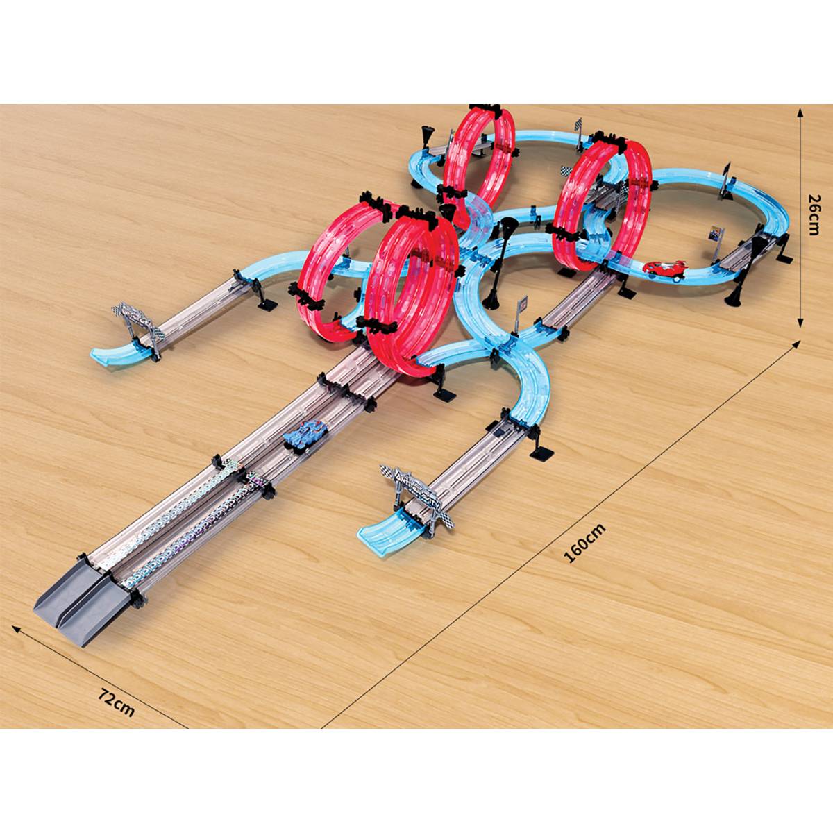 Circuit de Course pour Voiture Friction Longueur 984 cm avec Loopings 2 Voitures-1