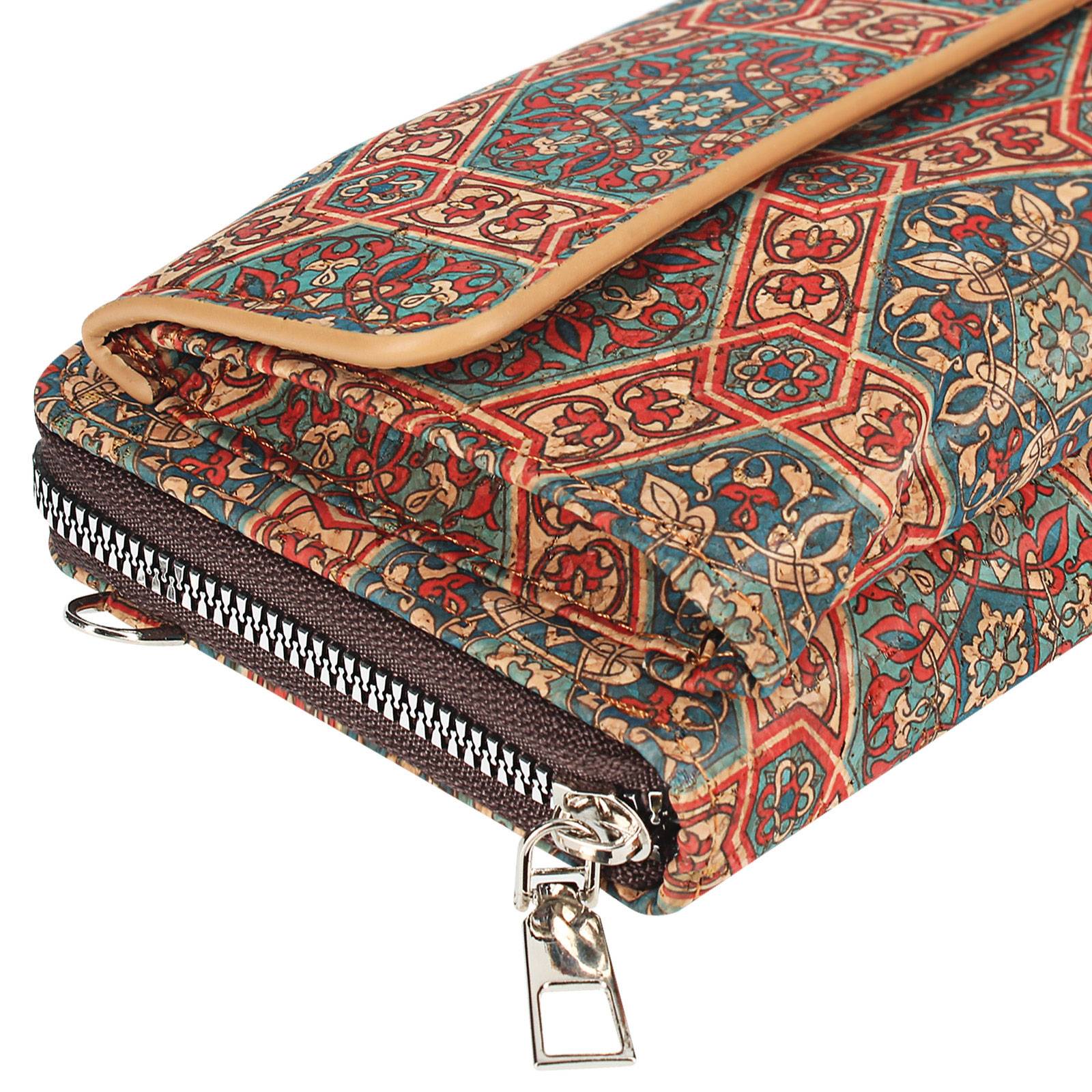 Pochette en Liège Bandoulière Double Poche Magnétique Motif Lys-0